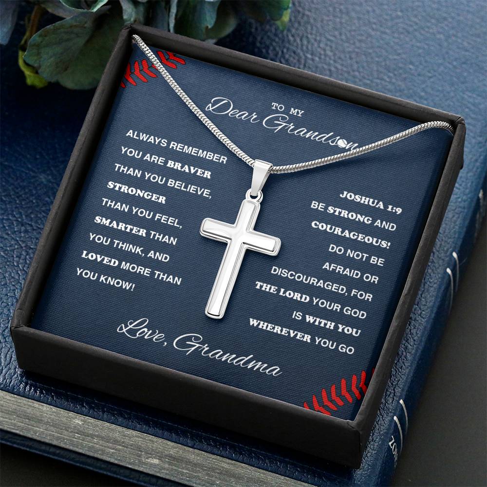 To My Baseball Grandson - Cross Necklace