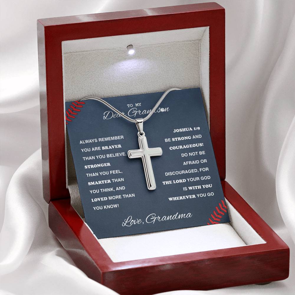 To My Baseball Grandson - Cross Necklace