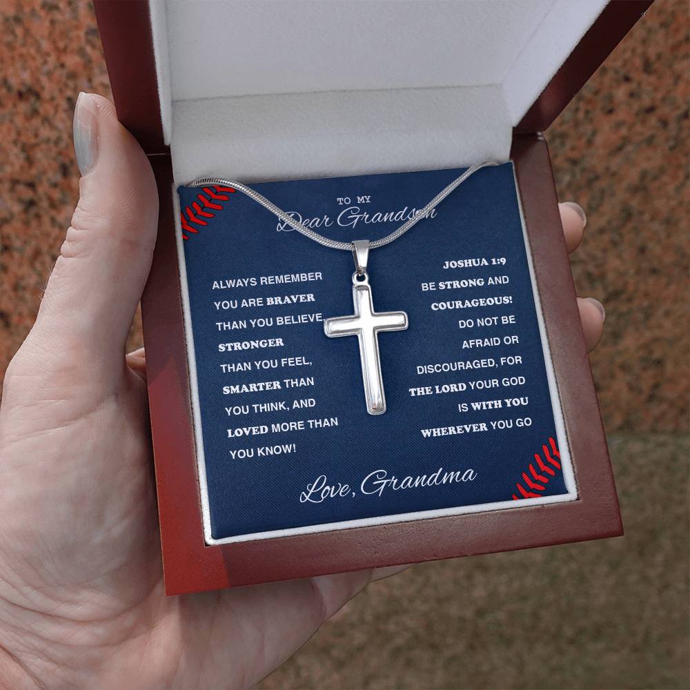 To My Baseball Grandson - Cross Necklace