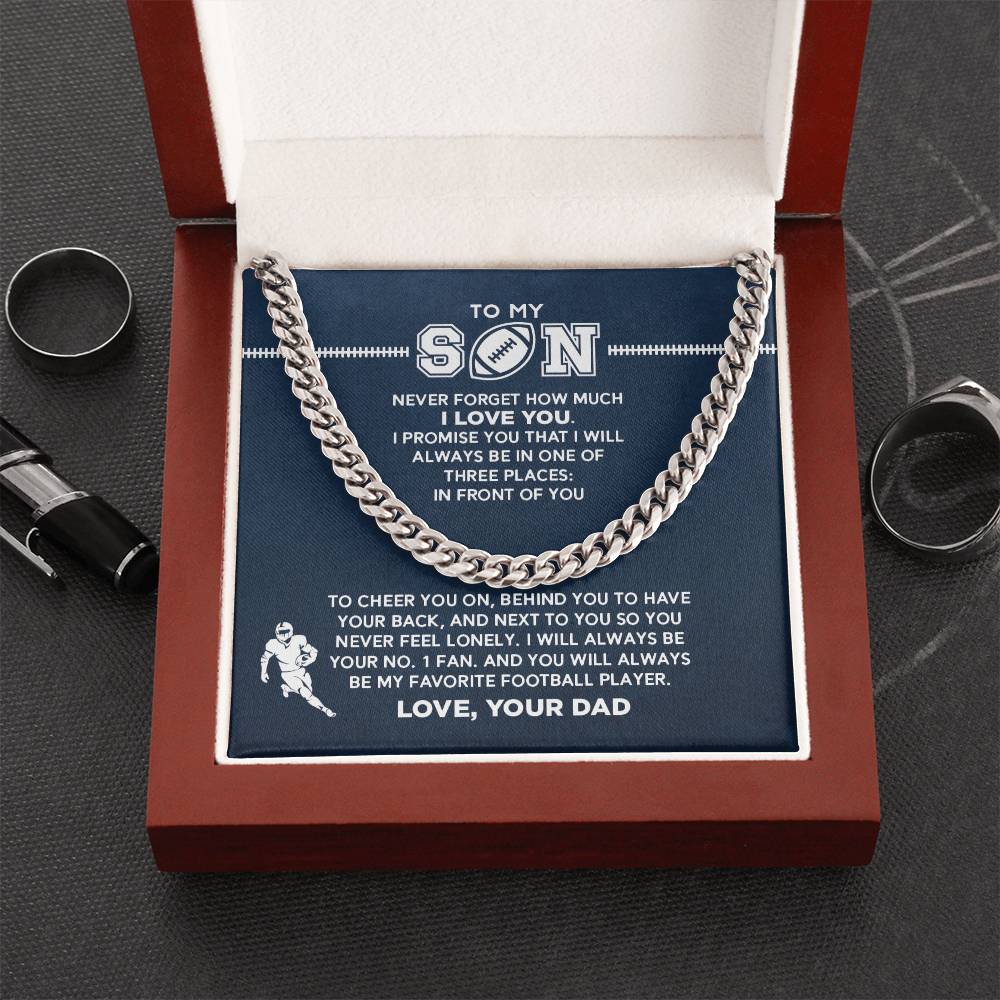 Cuban Link Necklace - My Football Son, #1 Fan, From Dad - Athlete's Gift Shop