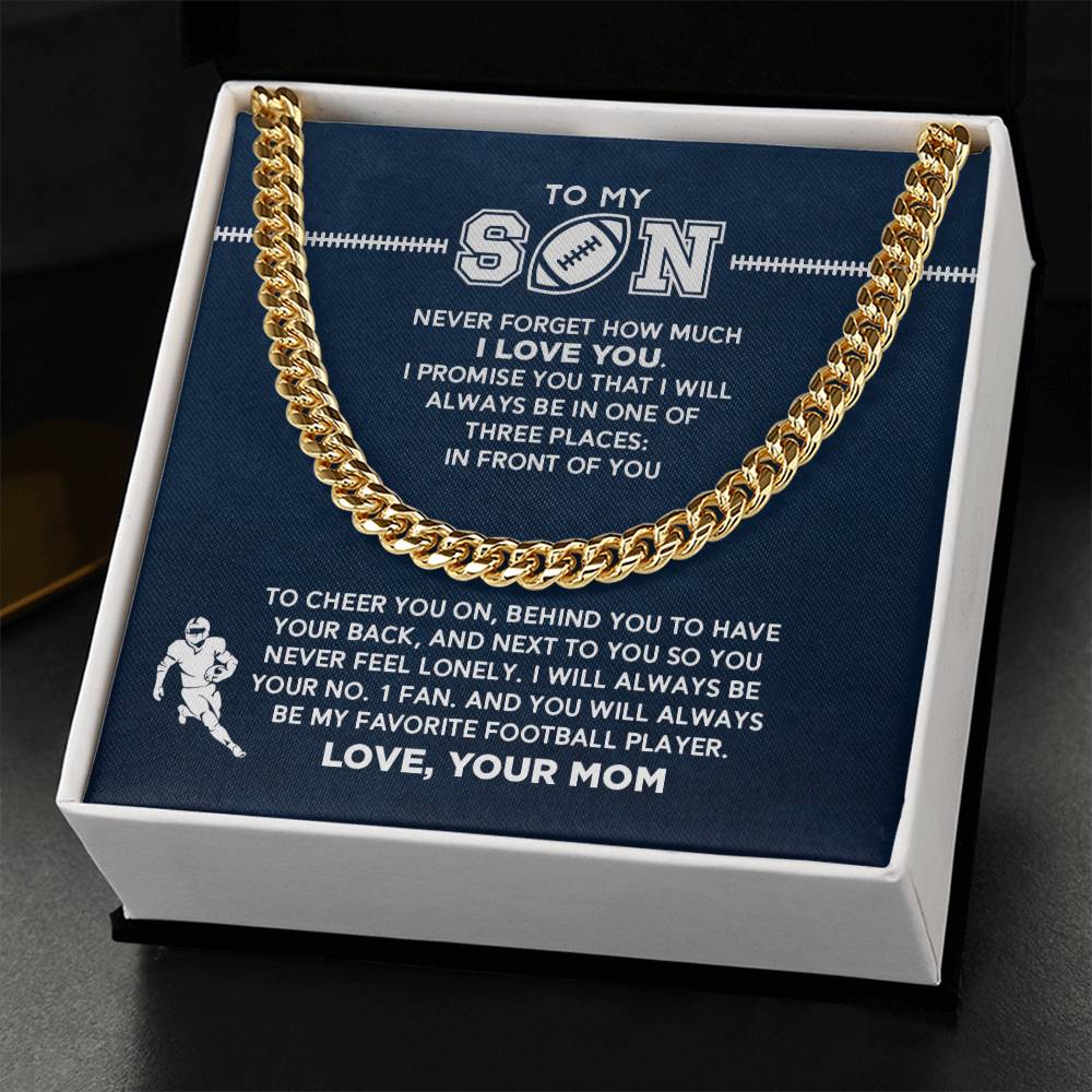 Cuban Link Necklace - My Football Son, #1 Fan, From Mom - Athlete's Gift Shop