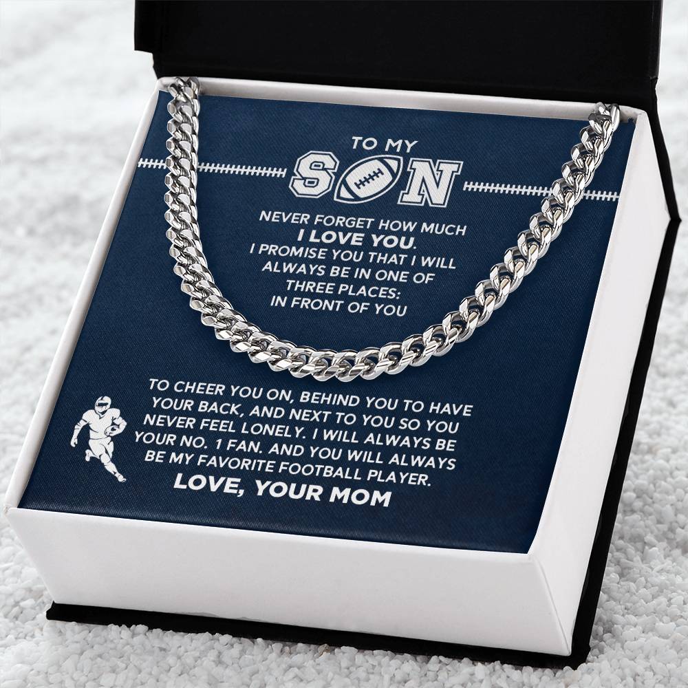 Cuban Link Necklace - My Football Son, #1 Fan, From Mom - Athlete's Gift Shop