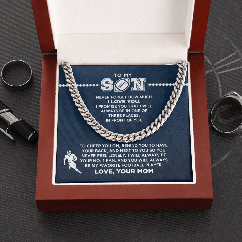Cuban Link Necklace - My Football Son, #1 Fan, From Mom - Athlete's Gift Shop