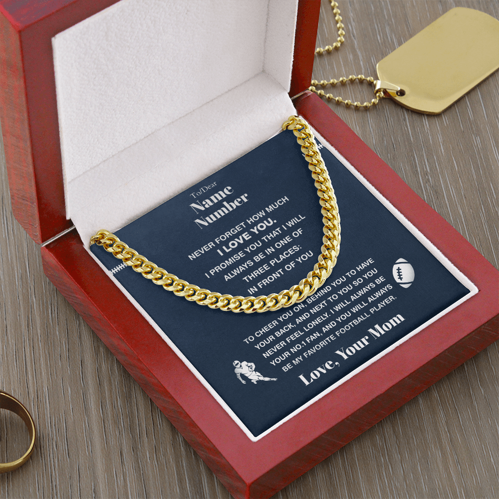 Football Gift – Cuban Link Necklace with Personalized Message Box - Athlete's Gift Shop
