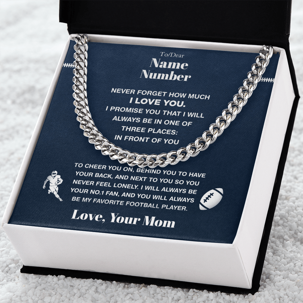 Football Gift – Cuban Link Necklace with Personalized Message Box - Athlete's Gift Shop