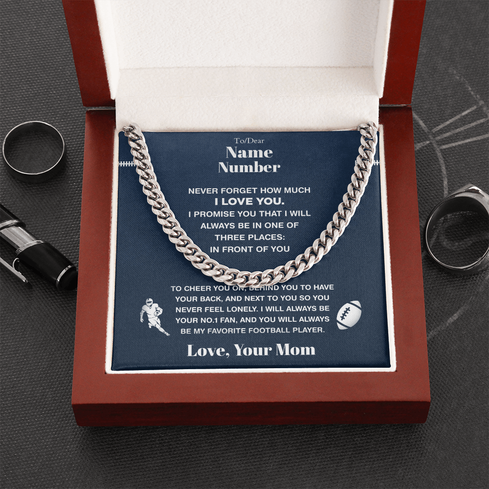 Football Gift – Cuban Link Necklace with Personalized Message Box - Athlete's Gift Shop