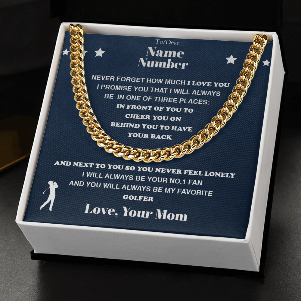 Golf Gift - Cuban Link Necklace with Personalized Message - Athlete's Gift Shop