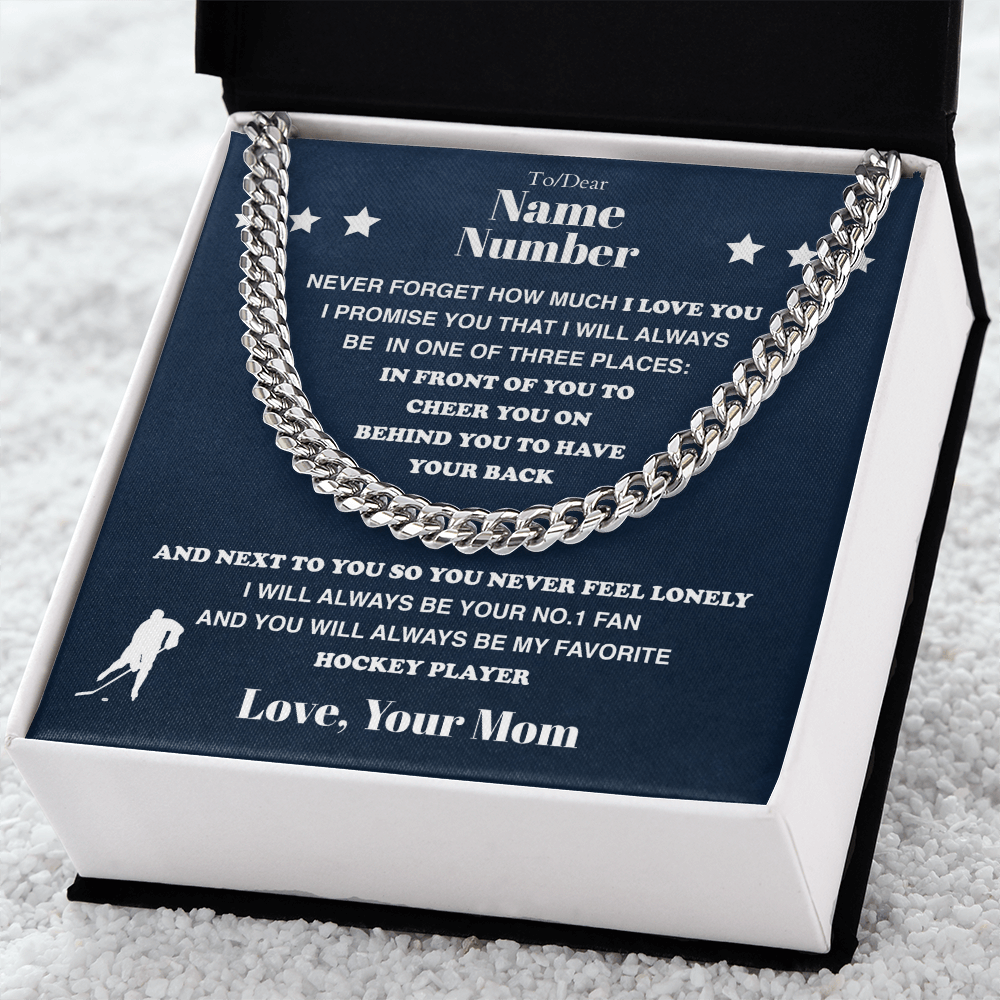 Hockey Gift – Cuban Link Necklace with Personalized Message Box - Athlete's Gift Shop