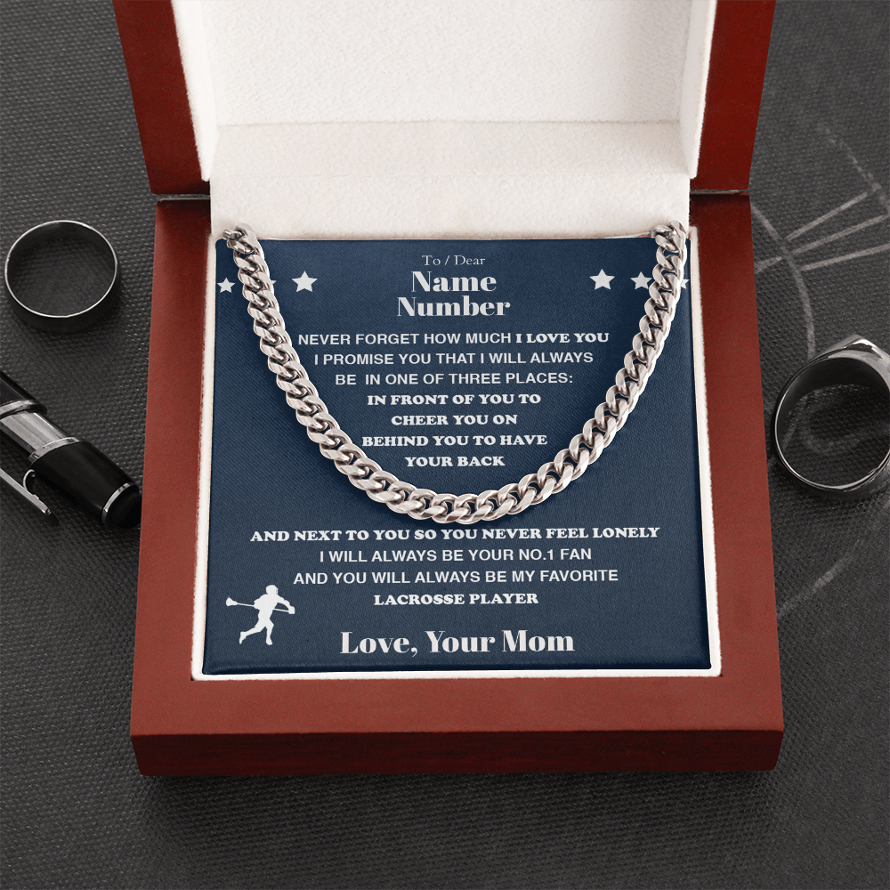 Lacrosse Gift - Cuban Link Necklace with Personalized Message - Athlete's Gift Shop