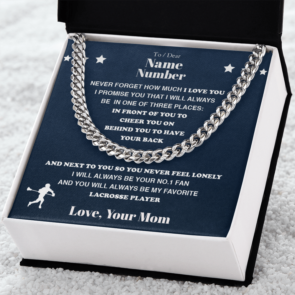 Lacrosse Gift - Cuban Link Necklace with Personalized Message - Athlete's Gift Shop