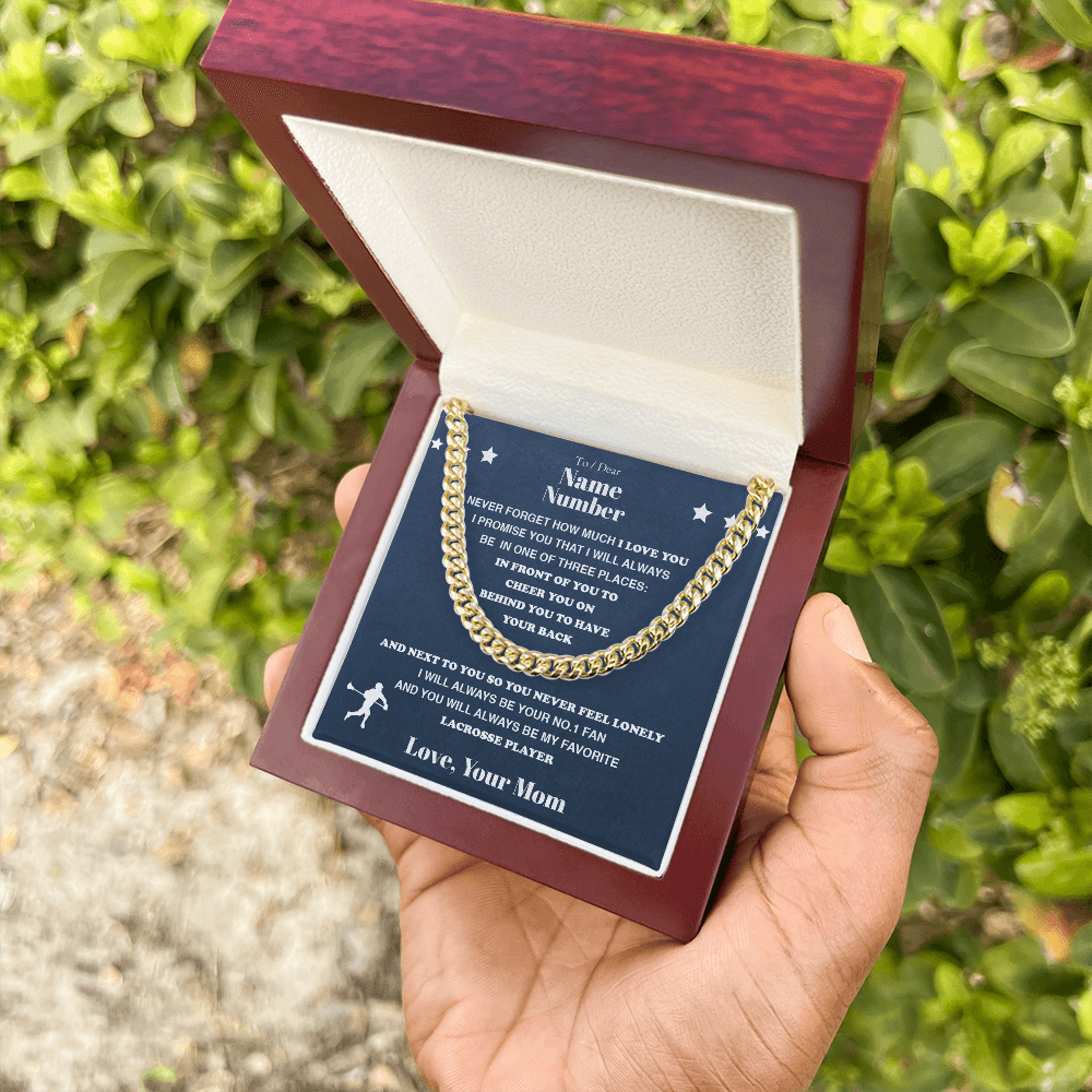 Lacrosse Gift - Cuban Link Necklace with Personalized Message - Athlete's Gift Shop