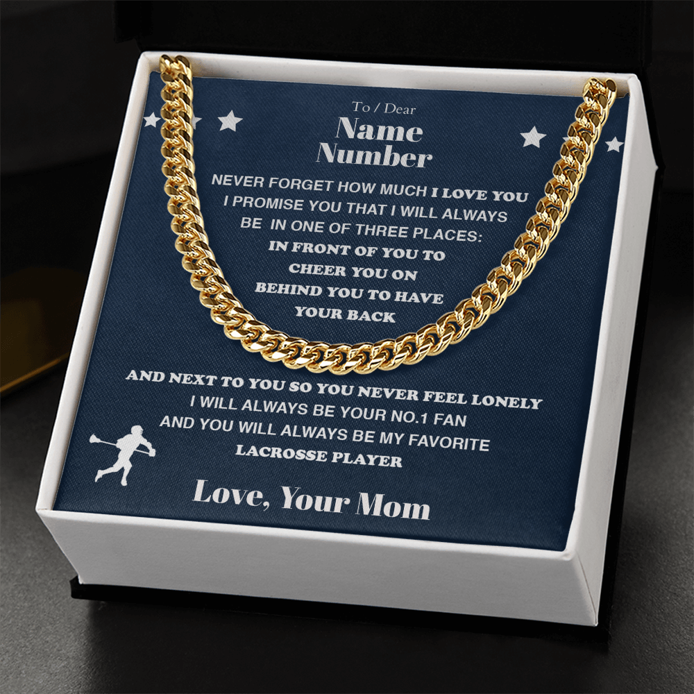 Lacrosse Gift - Cuban Link Necklace with Personalized Message - Athlete's Gift Shop