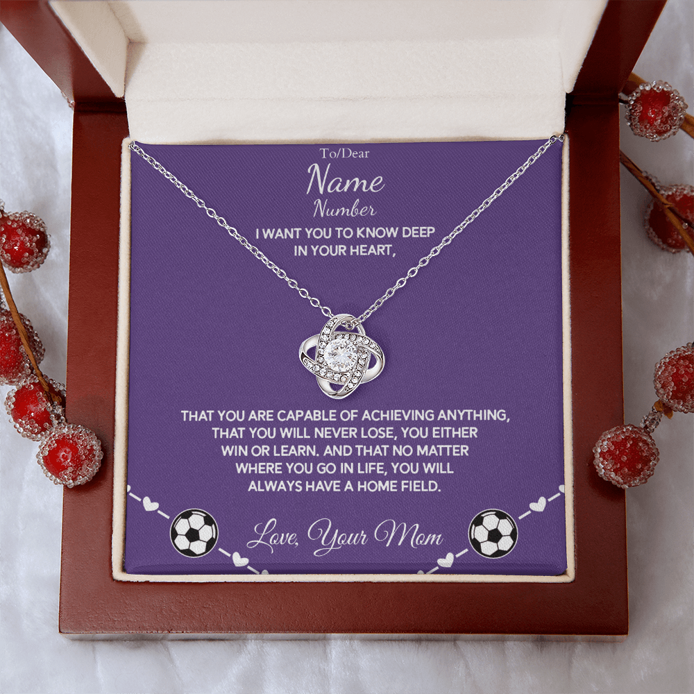 Soccer Gift - Love Knot Necklace with Personalized Message Box - Athlete's Gift Shop