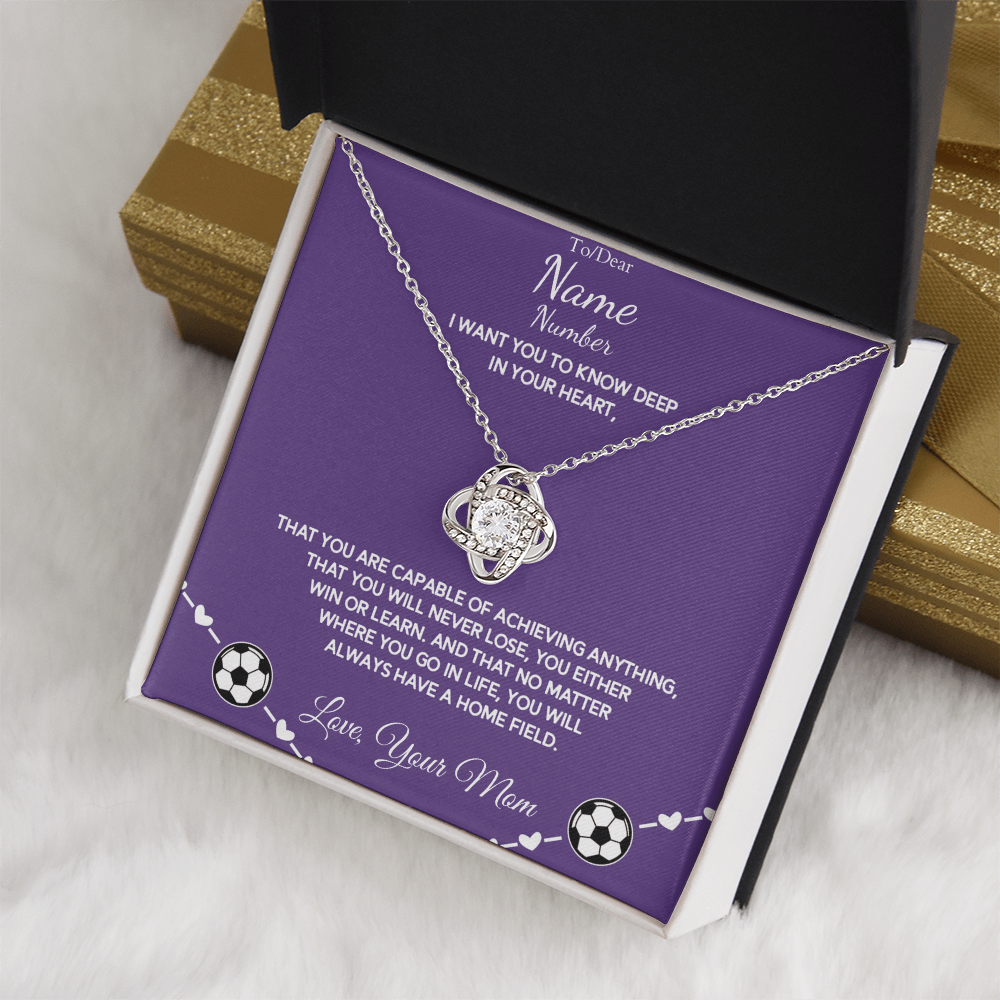 Soccer Gift - Love Knot Necklace with Personalized Message Box - Athlete's Gift Shop