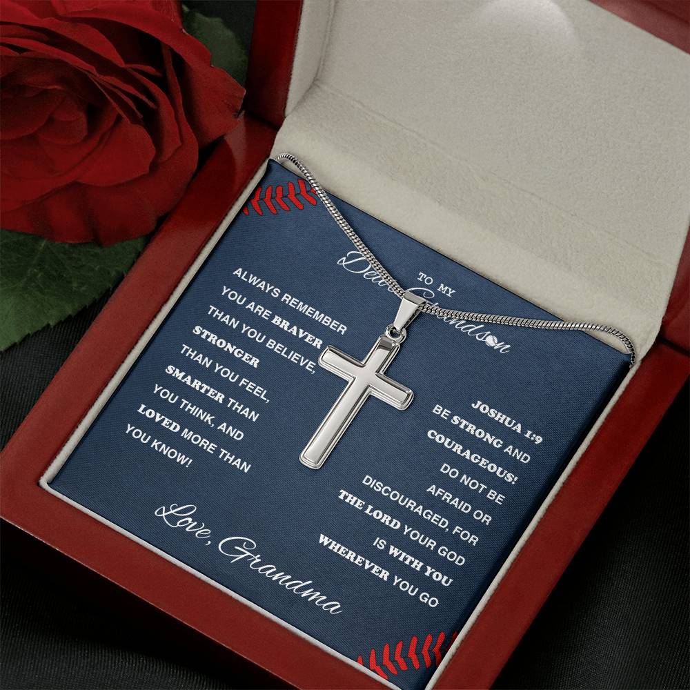 To My Baseball Grandson - Cross Necklace - Athlete's Gift Shop