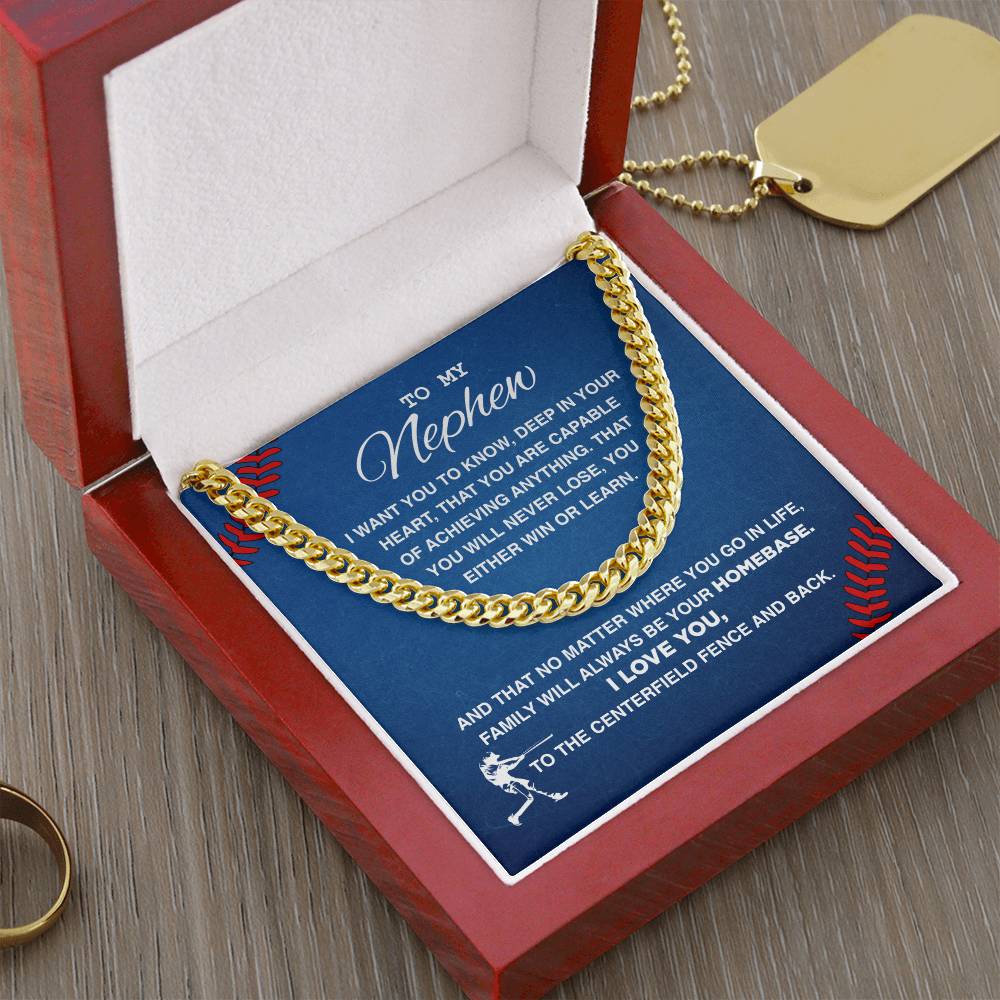 To My Baseball Nephew - Cuban Link Necklace - Athlete's Gift Shop