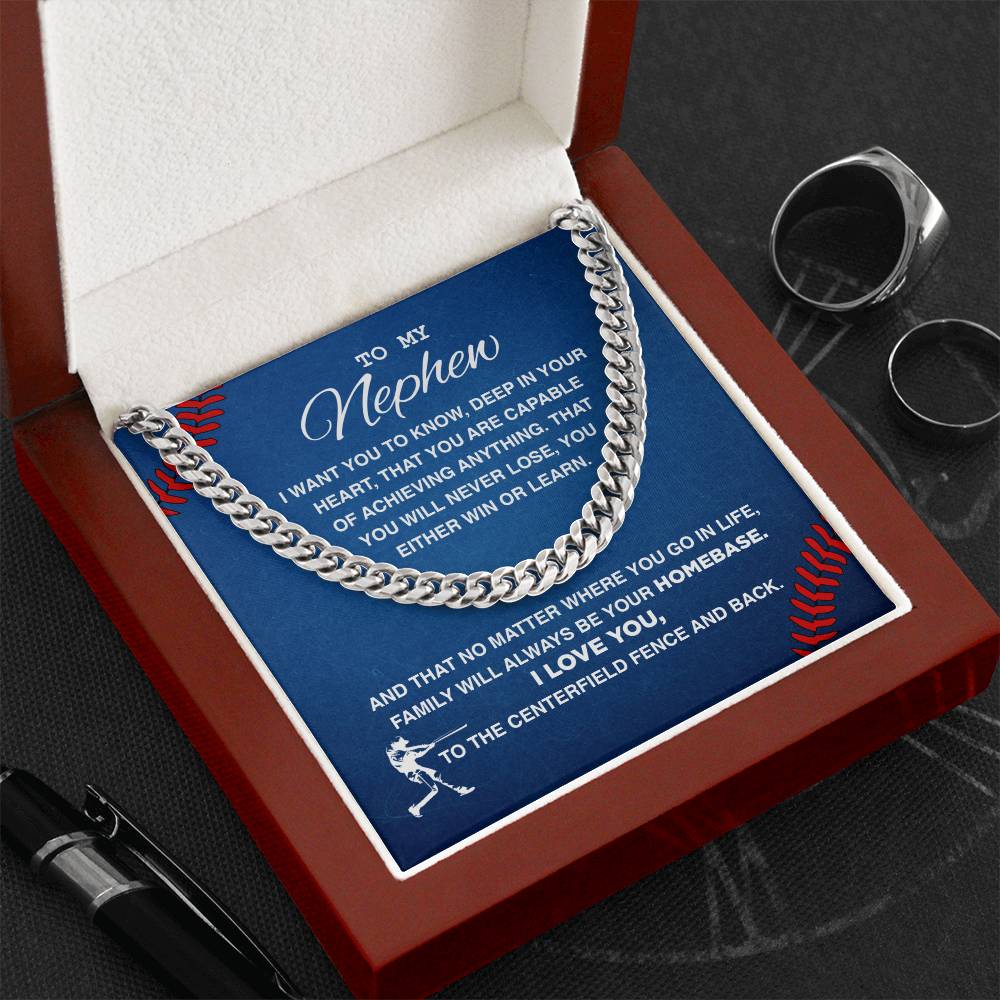 To My Baseball Nephew - Cuban Link Necklace - Athlete's Gift Shop