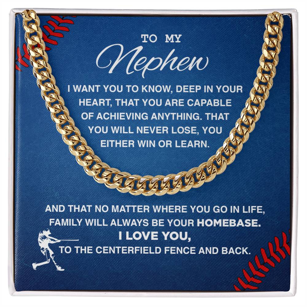 To My Baseball Nephew - Cuban Link Necklace - Athlete's Gift Shop