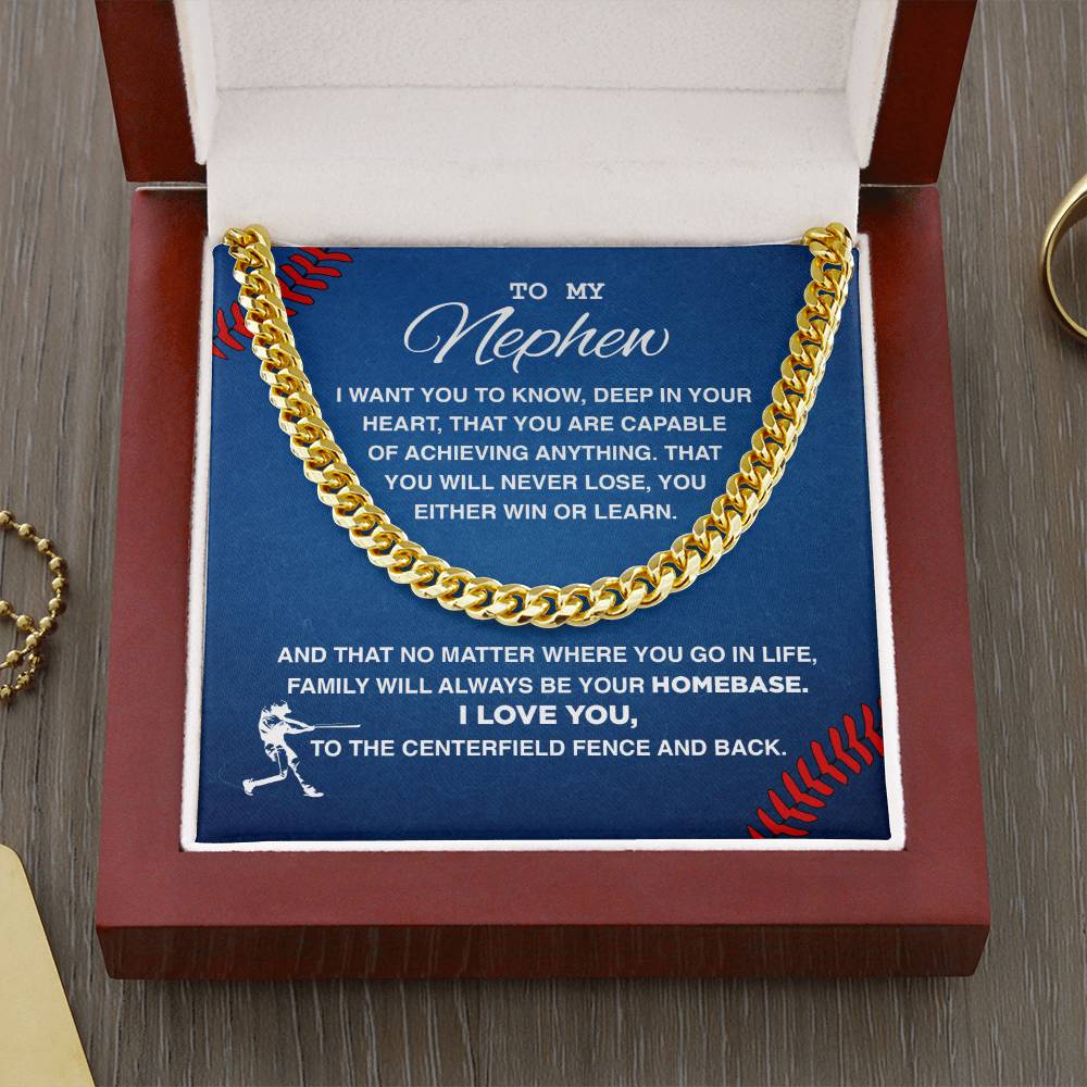 To My Baseball Nephew - Cuban Link Necklace - Athlete's Gift Shop