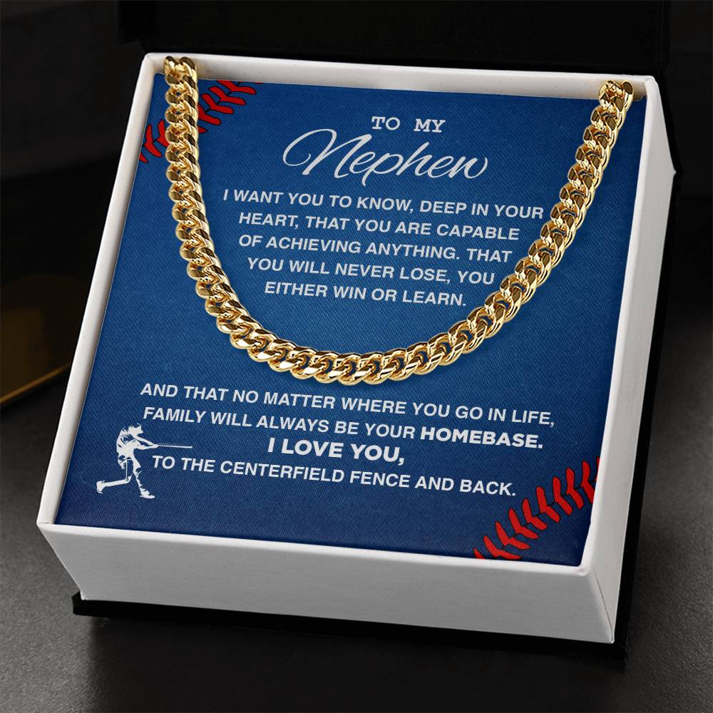 To My Baseball Nephew - Cuban Link Necklace - Athlete's Gift Shop