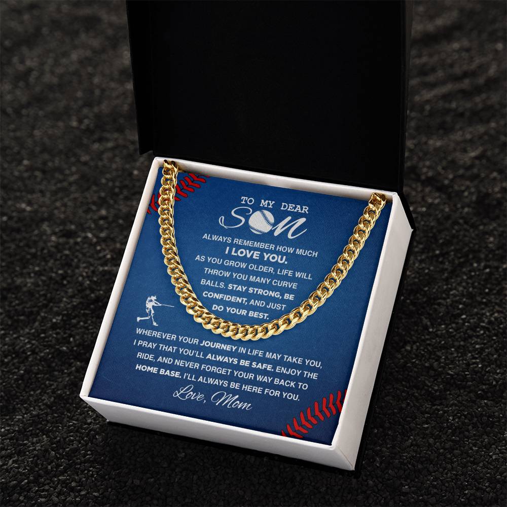 To My Dear Son Baseball - Cuban Link Necklace - Athlete's Gift Shop