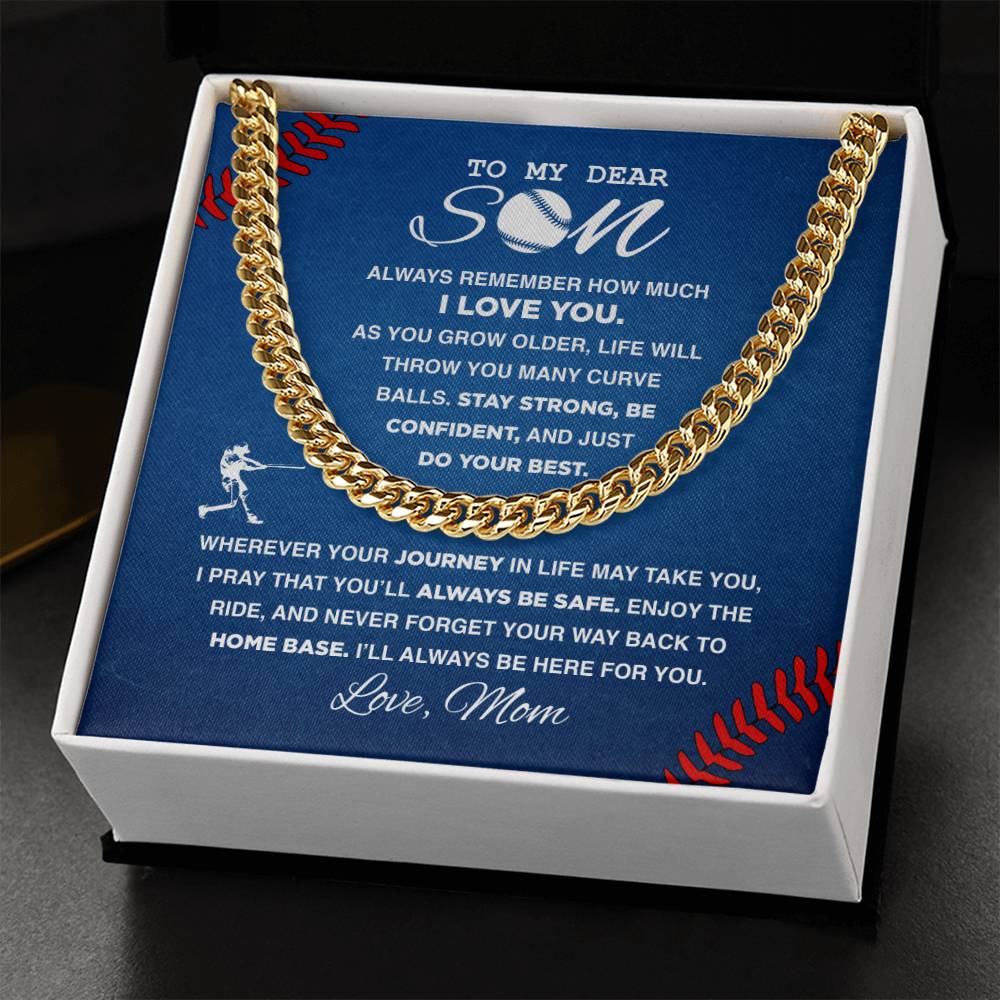 To My Dear Son Baseball - Cuban Link Necklace - Athlete's Gift Shop