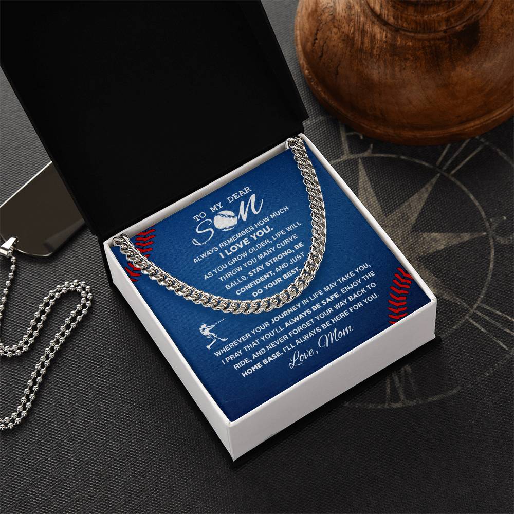 To My Dear Son Baseball - Cuban Link Necklace - Athlete's Gift Shop