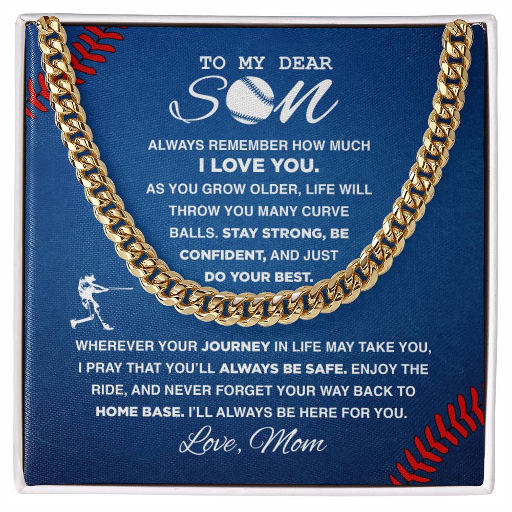 To My Dear Son Baseball - Cuban Link Necklace - Athlete's Gift Shop