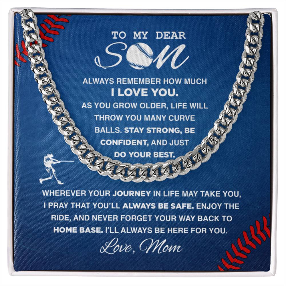 To My Dear Son Baseball - Cuban Link Necklace - Athlete's Gift Shop