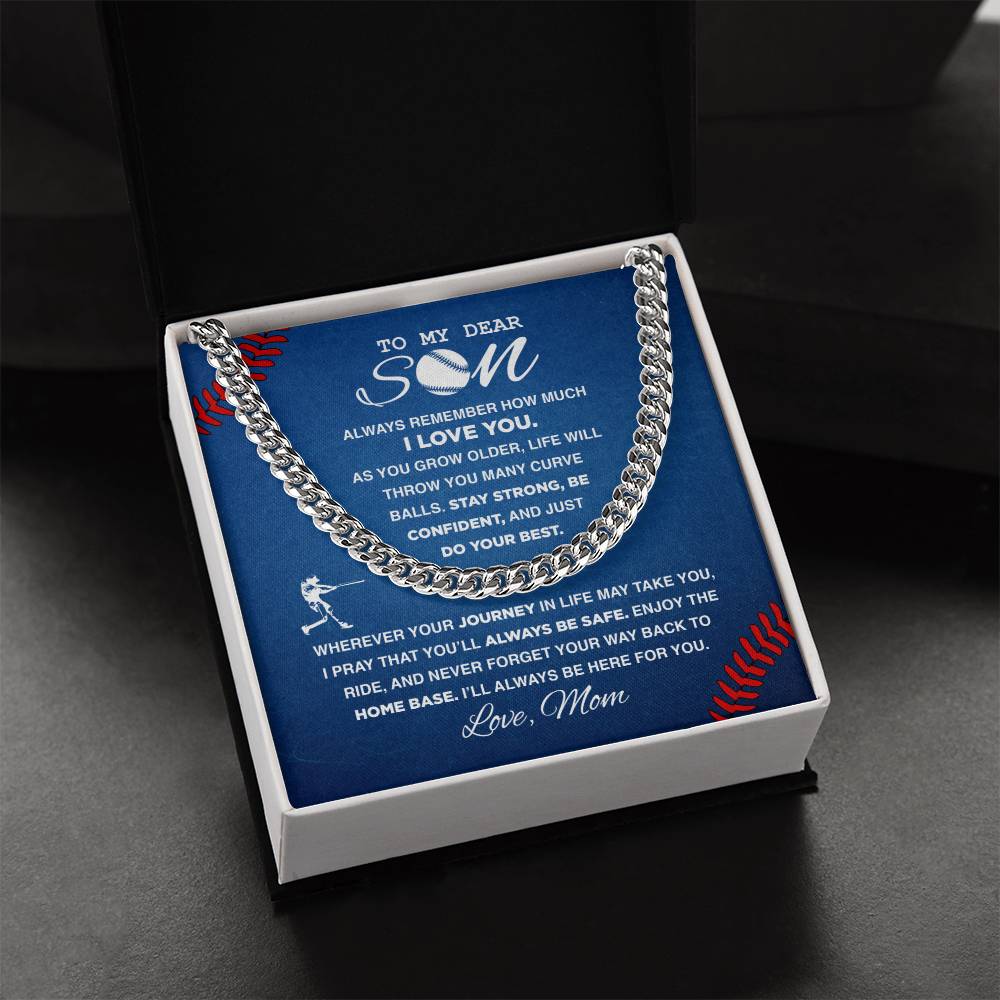 To My Dear Son Baseball - Cuban Link Necklace - Athlete's Gift Shop