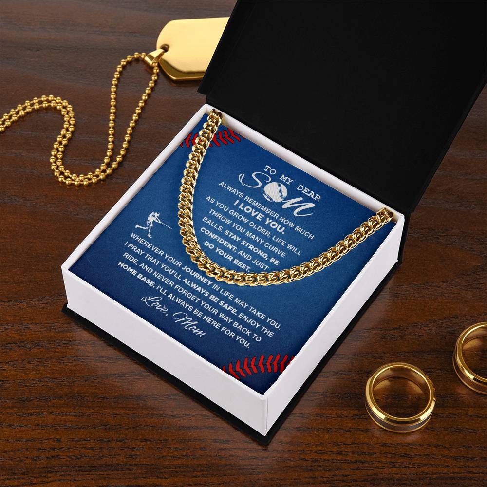 To My Dear Son Baseball - Cuban Link Necklace - Athlete's Gift Shop