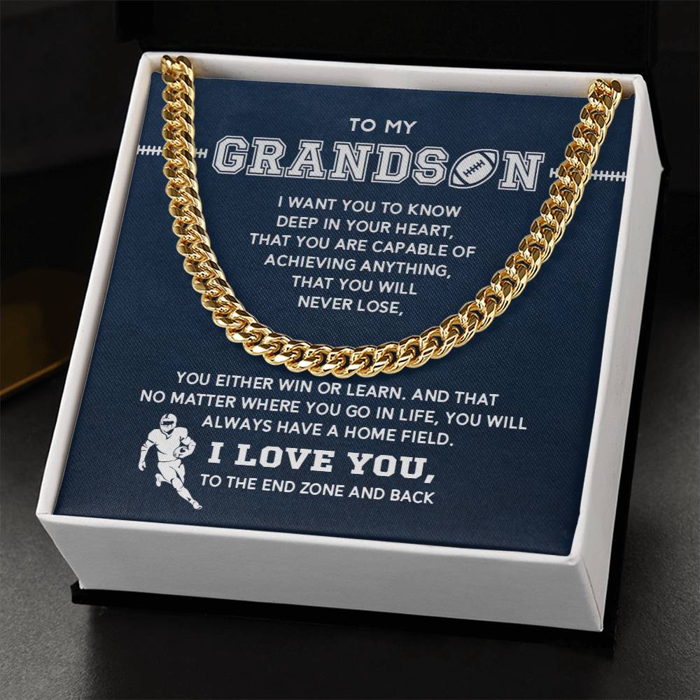 To My Football Grandson - Cuban Link Necklace - Athlete's Gift Shop
