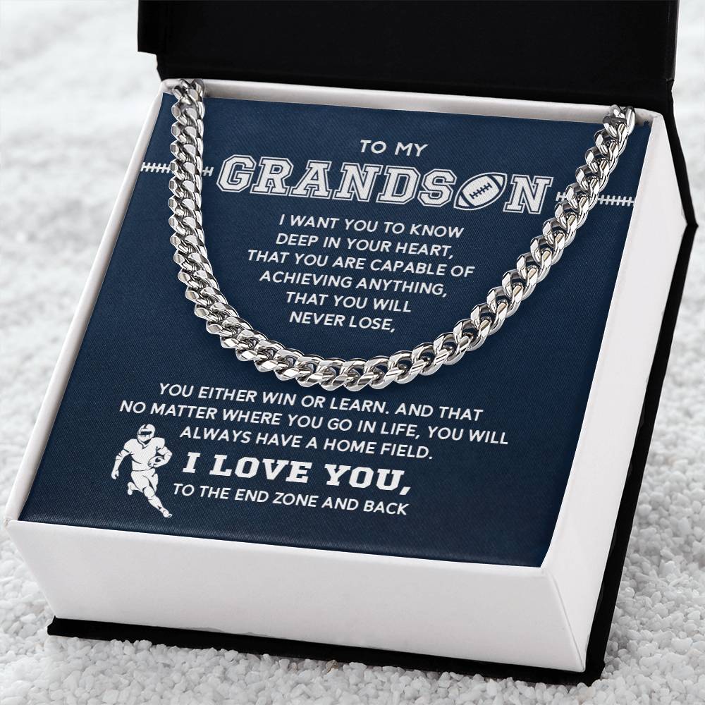 To My Football Grandson - Cuban Link Necklace - Athlete's Gift Shop
