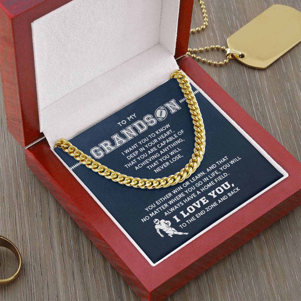 To My Football Grandson - Cuban Link Necklace - Athlete's Gift Shop