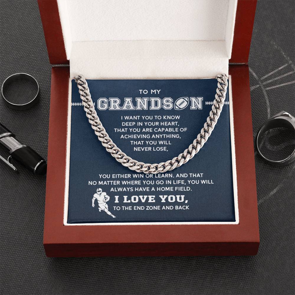 To My Football Grandson - Cuban Link Necklace - Athlete's Gift Shop