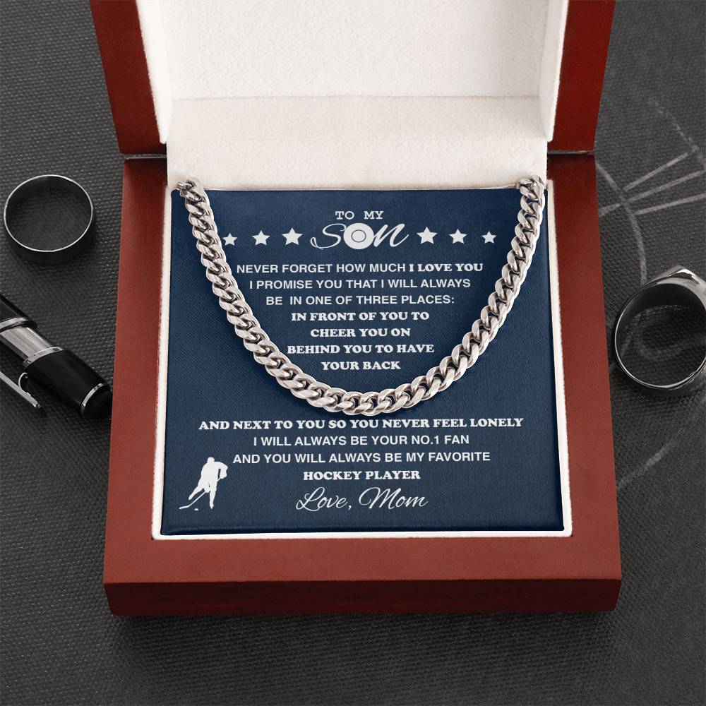 To My Hockey Son, From Mom - Cuban Link Necklace - Athlete's Gift Shop