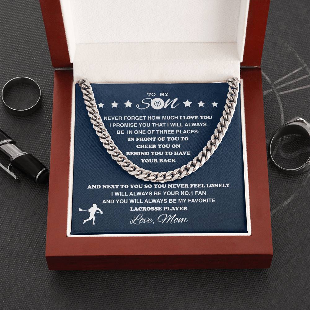 To My Lacrosse Son, From Mom - Cuban Link Necklace - Athlete's Gift Shop