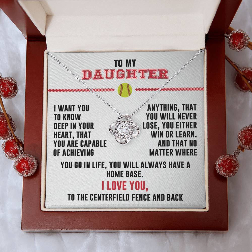 To My Softball Daughter - Love Knot Necklace - Athlete's Gift Shop