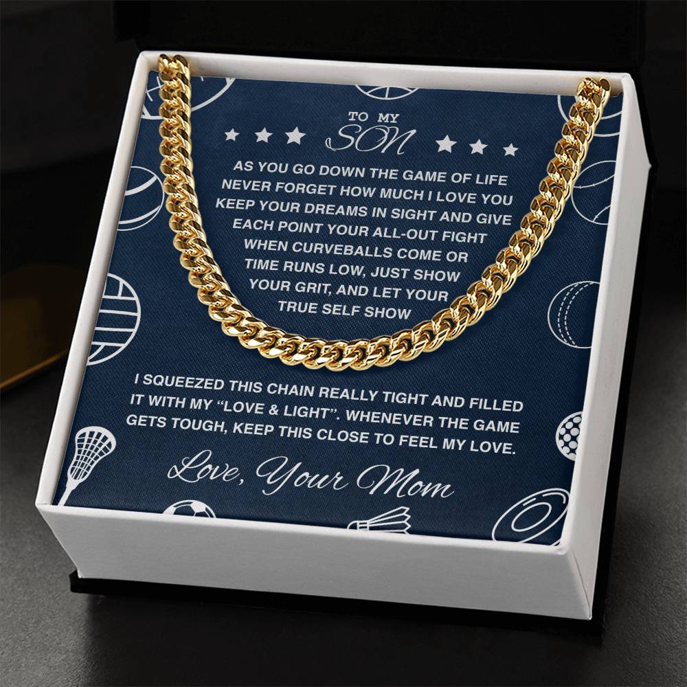 To My Son, Cuban Link Necklace - When the Game Gets Tough - Athlete's Gift Shop