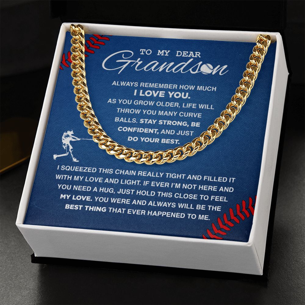 To My Dear Baseball Grandson - Cuban Link Necklace - Athlete's Gift Shop