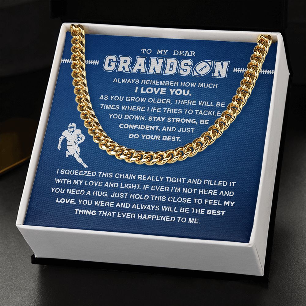 To My Dear Grandson Football - Cuban Link Necklace - Athlete's Gift Shop