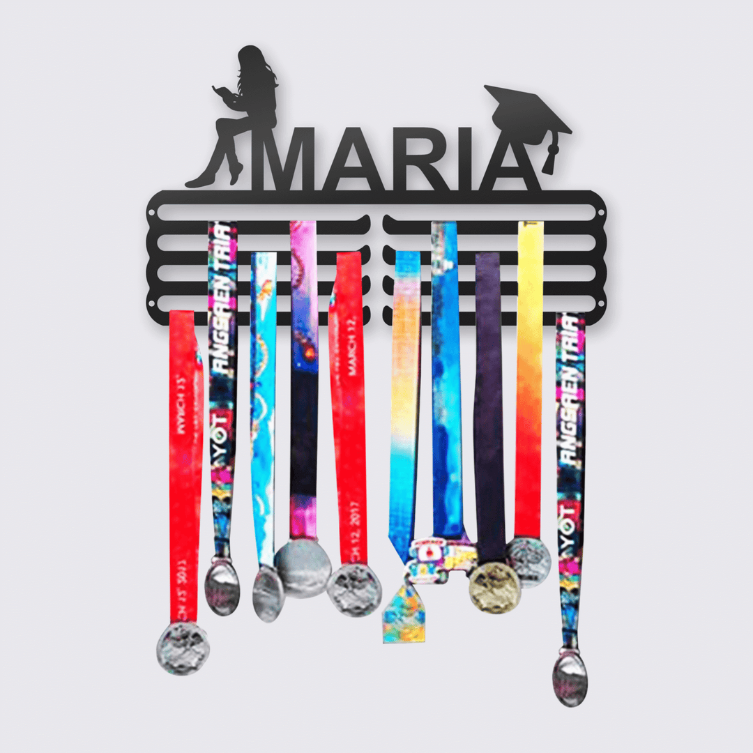 Personalized medal hanger with the name "Maria", 4 rows