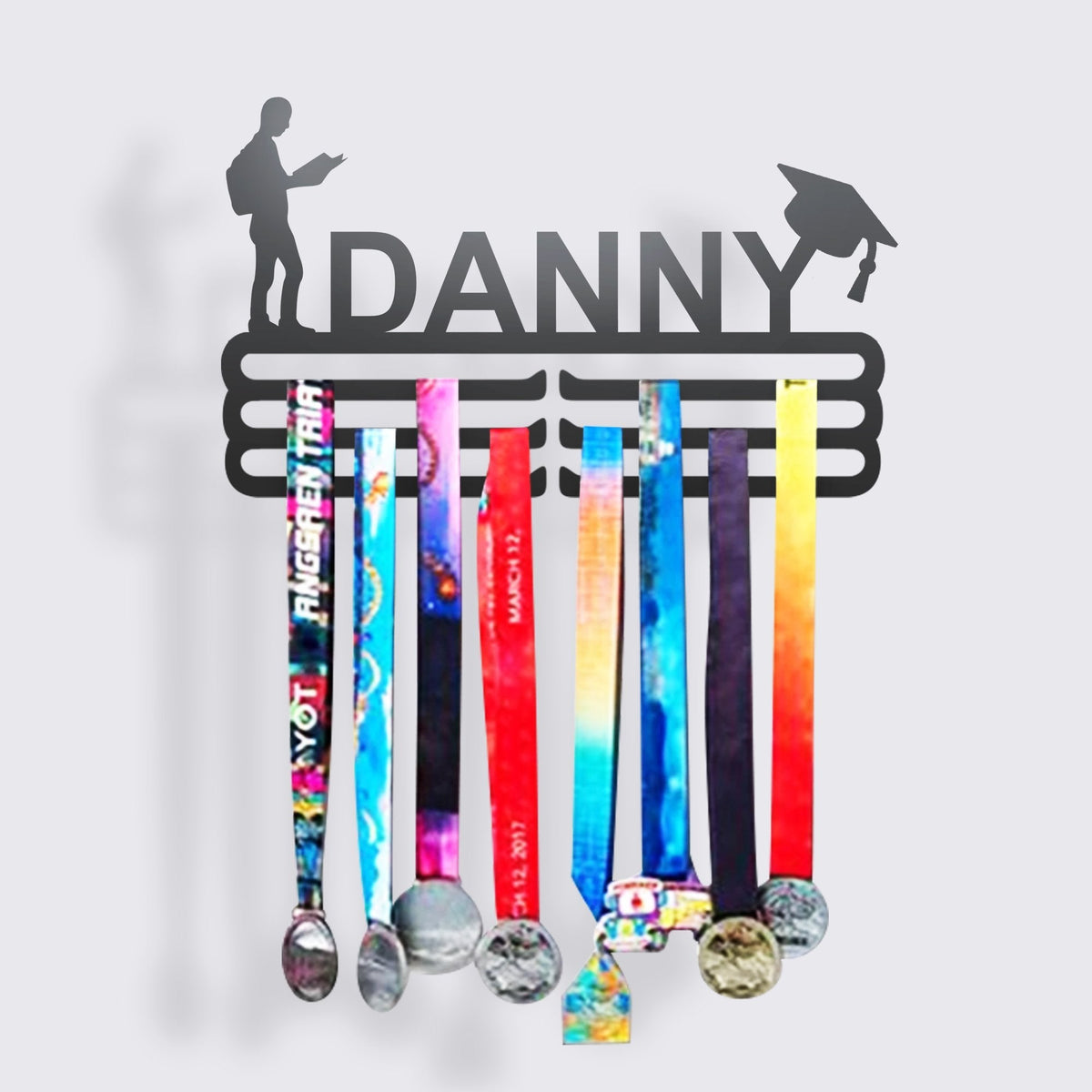 Personalized Academic and School Medal Hanger, alternate view of the custom steel medal display — Athlete's Gift Shop