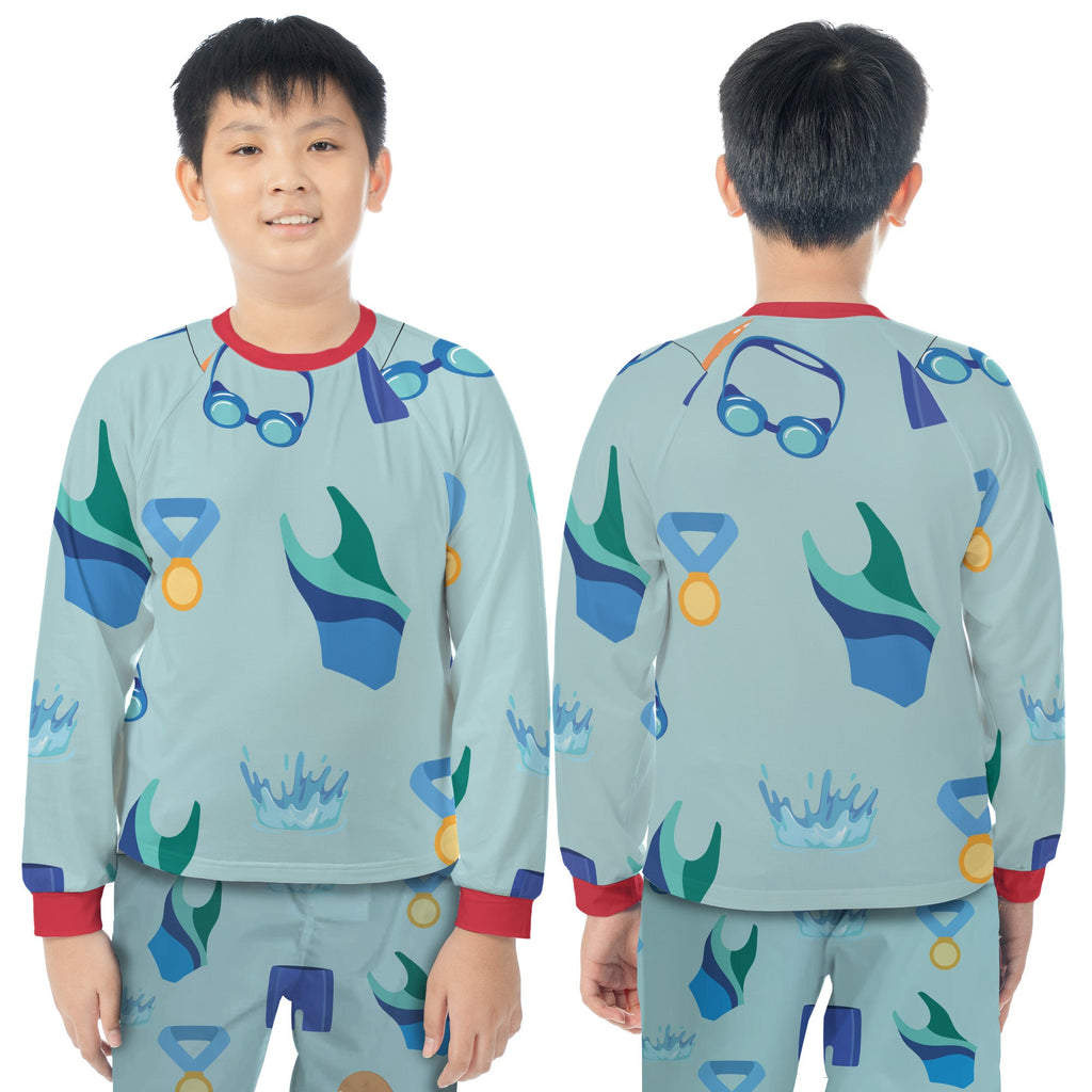 All - over Print Kid Raglan Pajamas Set Swimming (Personalized) - Athlete's Gift Shop