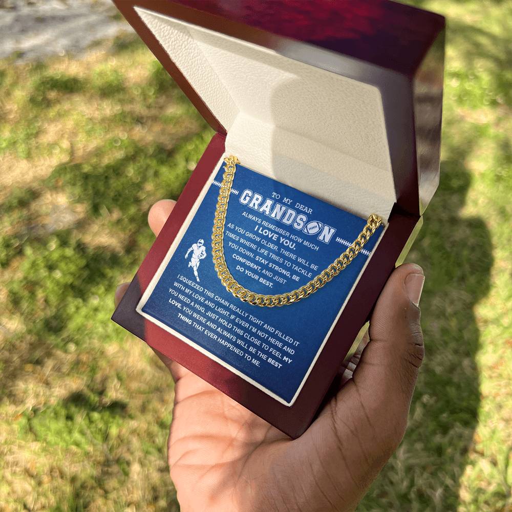 To My Dear Grandson Football - Cuban Link Necklace
