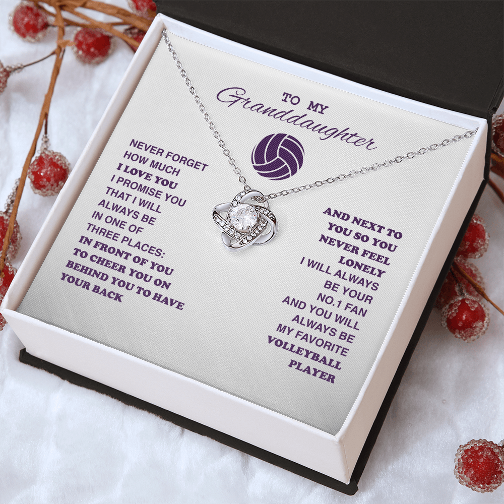 Love Knot Necklace - To my Volleyball Granddaughter, Never Forget (White Card, Purple Text)