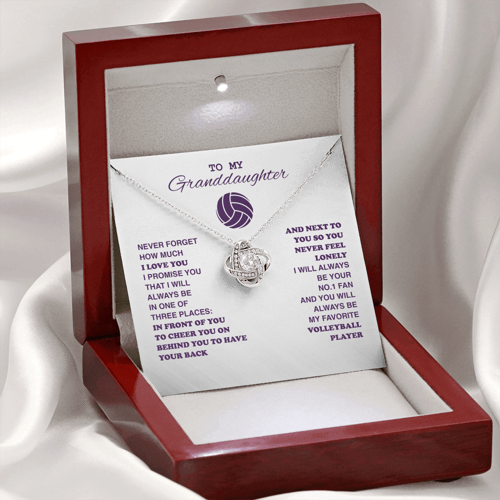 Love Knot Necklace - To my Volleyball Granddaughter, Never Forget (White Card, Purple Text)
