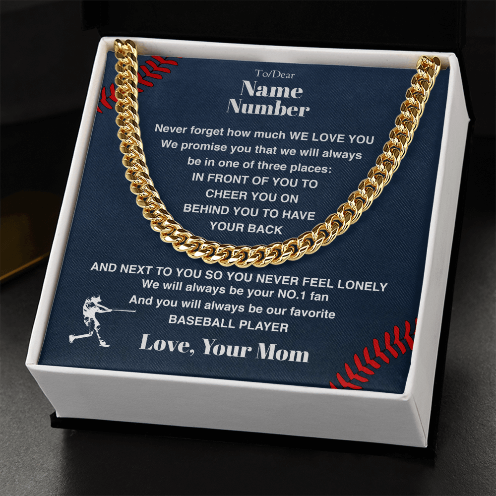 Baseball Gift - Cuban Link Necklace with Personalized Message - Athlete's Gift Shop