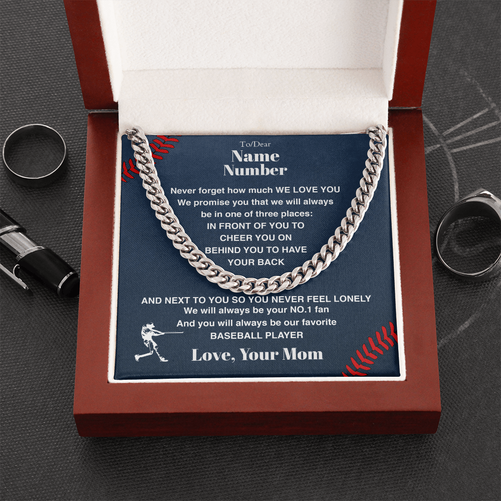 Baseball Gift - Cuban Link Necklace with Personalized Message - Athlete's Gift Shop