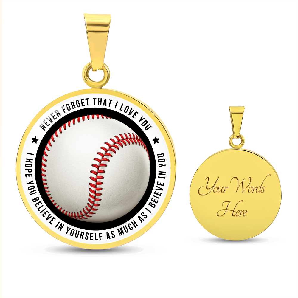 Baseball Necklace - Believe In Yourself - Engraved Message - Athlete's Gift Shop